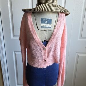 JustFab Pink Fuzzy Cardigan Sweater